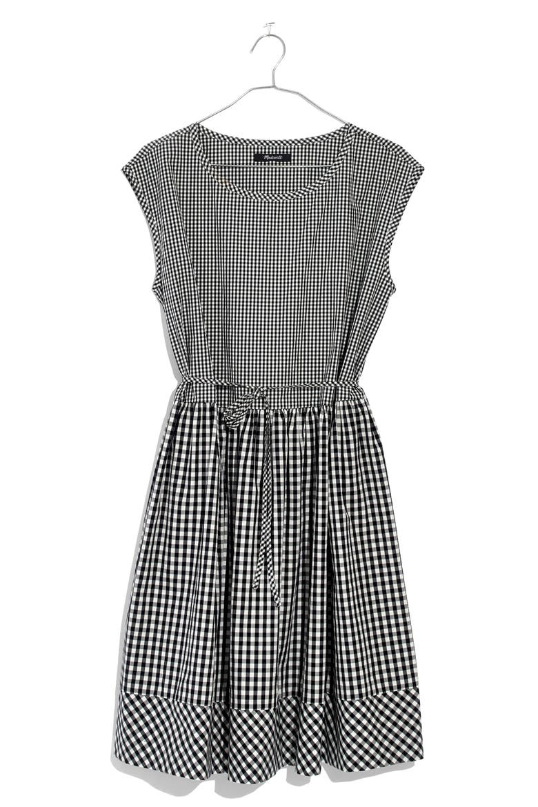 Gingham Tie Back Minidress, Alternate, color, TRUE BLACK