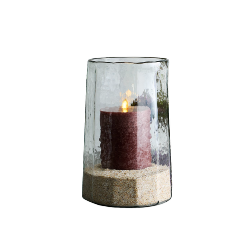 The Collective Home Pebbled Edge Hurricane Candle Holder Large In Brown