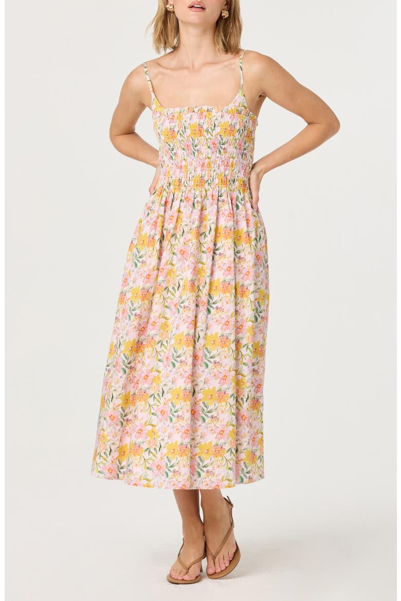 Floral Print A-Line Dress, Main, color, PINK YELLOW FLORAL