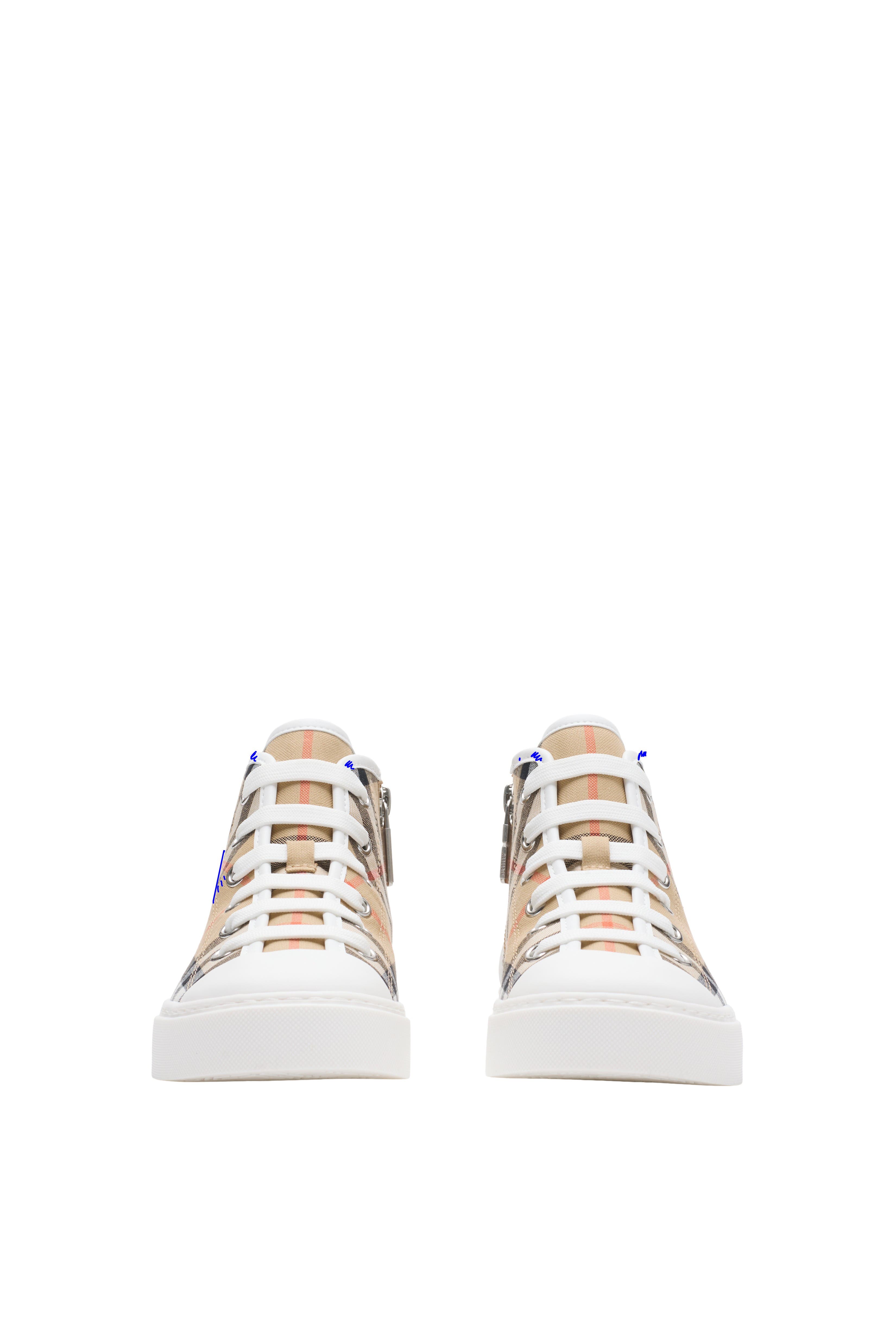 Burberry Check Cotton High-top Sneakers, Alternate, color, Sand Beige