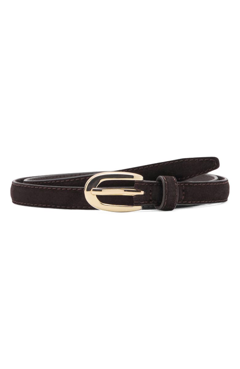 MANGO Thin Suede Belt, Main, color, Chocolate