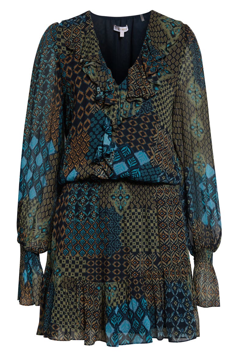 Astrid Print Ruffle Long Sleeve Minidress, Alternate, color, NAVY MULTI