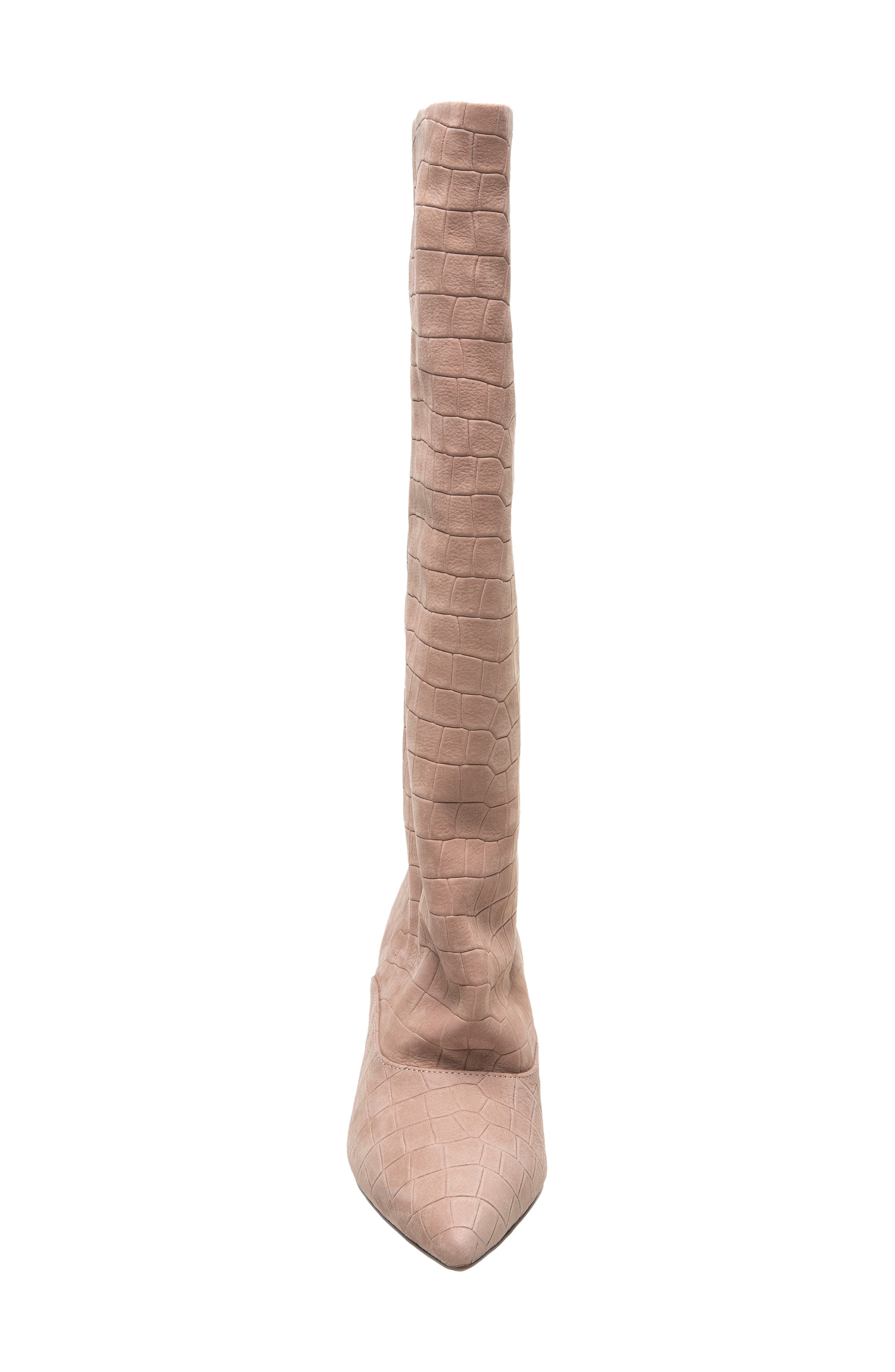 Brisbane Croc Embossed Leather Knee High Boot, Alternate, color, BLUSH NUBUCK