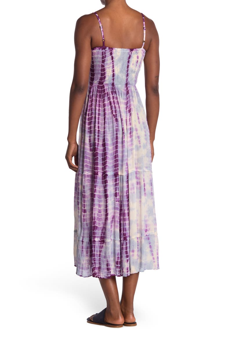 Tie-Dye Smocked Sleeveless Maxi Dress, Alternate, color, PURPLE