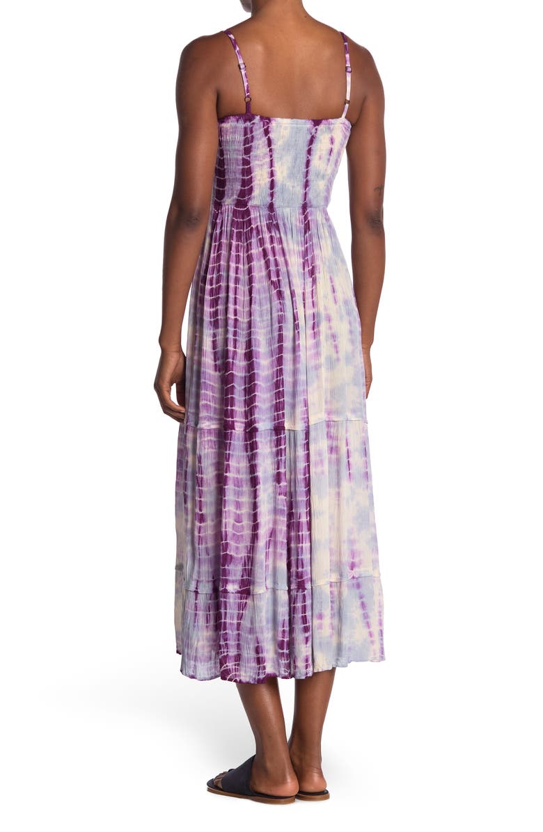 Angie Tie-Dye Smocked Sleeveless Maxi Dress, Alternate, color,
