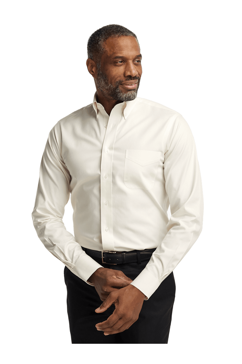 Non-iron Cotton Pinpoint Solid Button Down Collar Dress Shirt, Alternate, color, Ecru