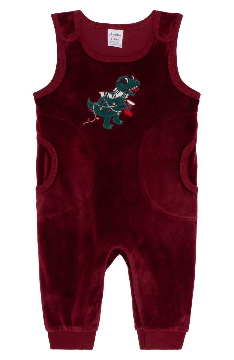 PL Baby by Petit Lem Christmas Dinosaur Romper & Bodysuit Set, Alternate, color, Red Dino