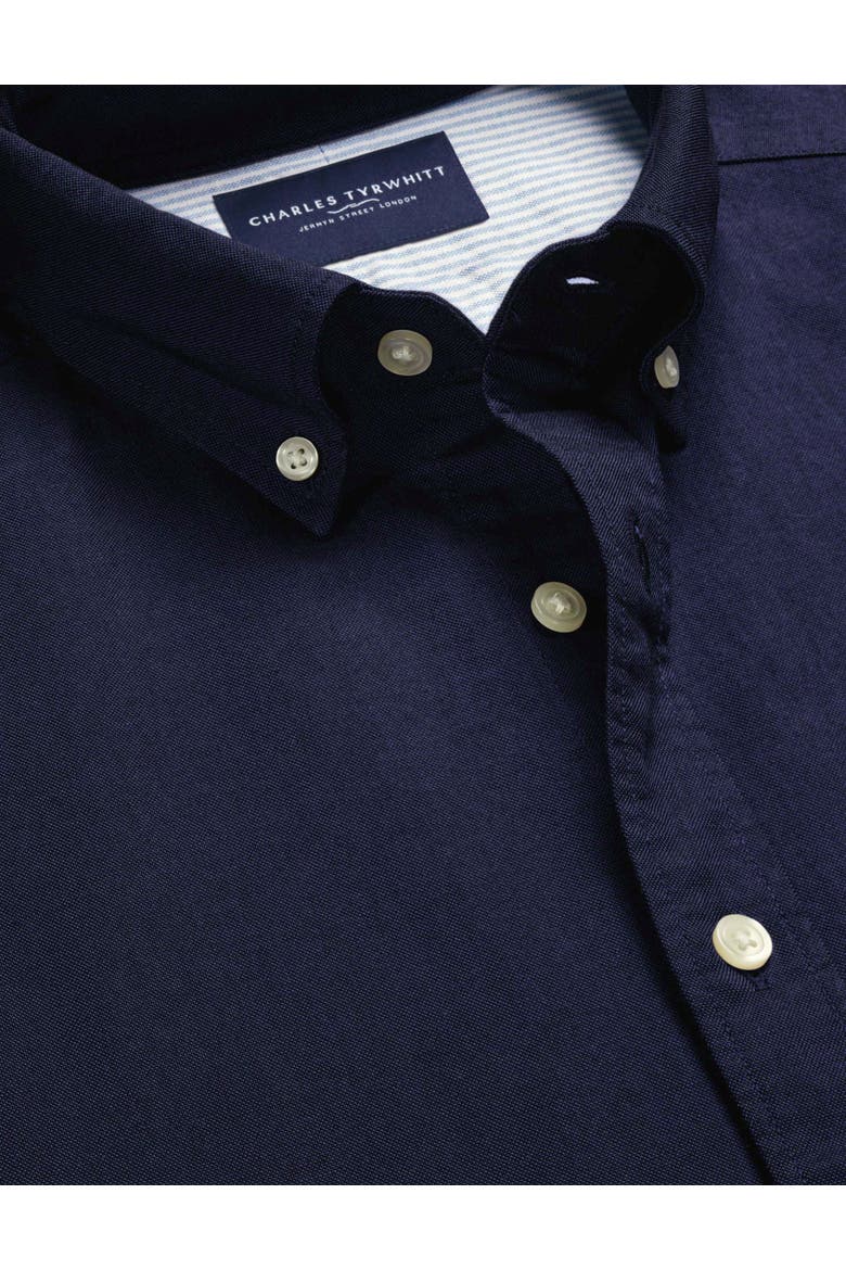 Plain button-down stretch washed Oxford shirt, Alternate, color, Ink Blue