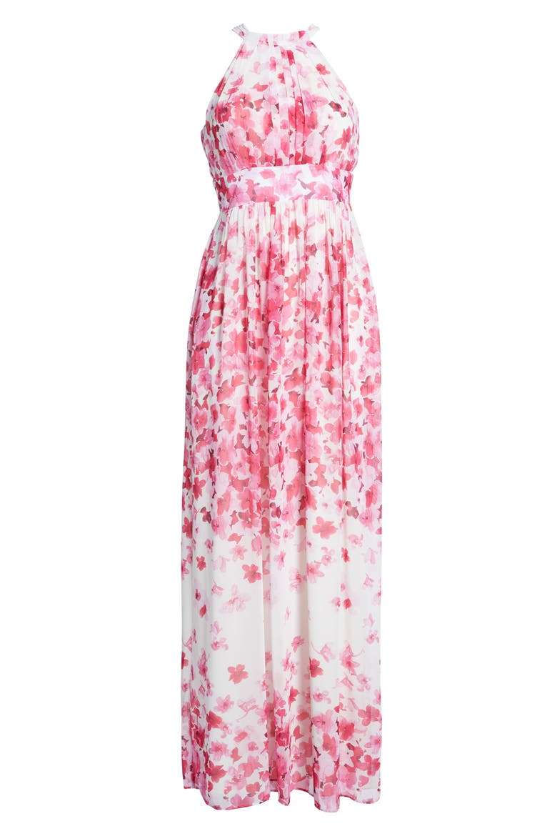 Print Pleated Chiffon Maxi Dress, Alternate, color, PINK/ IVORY