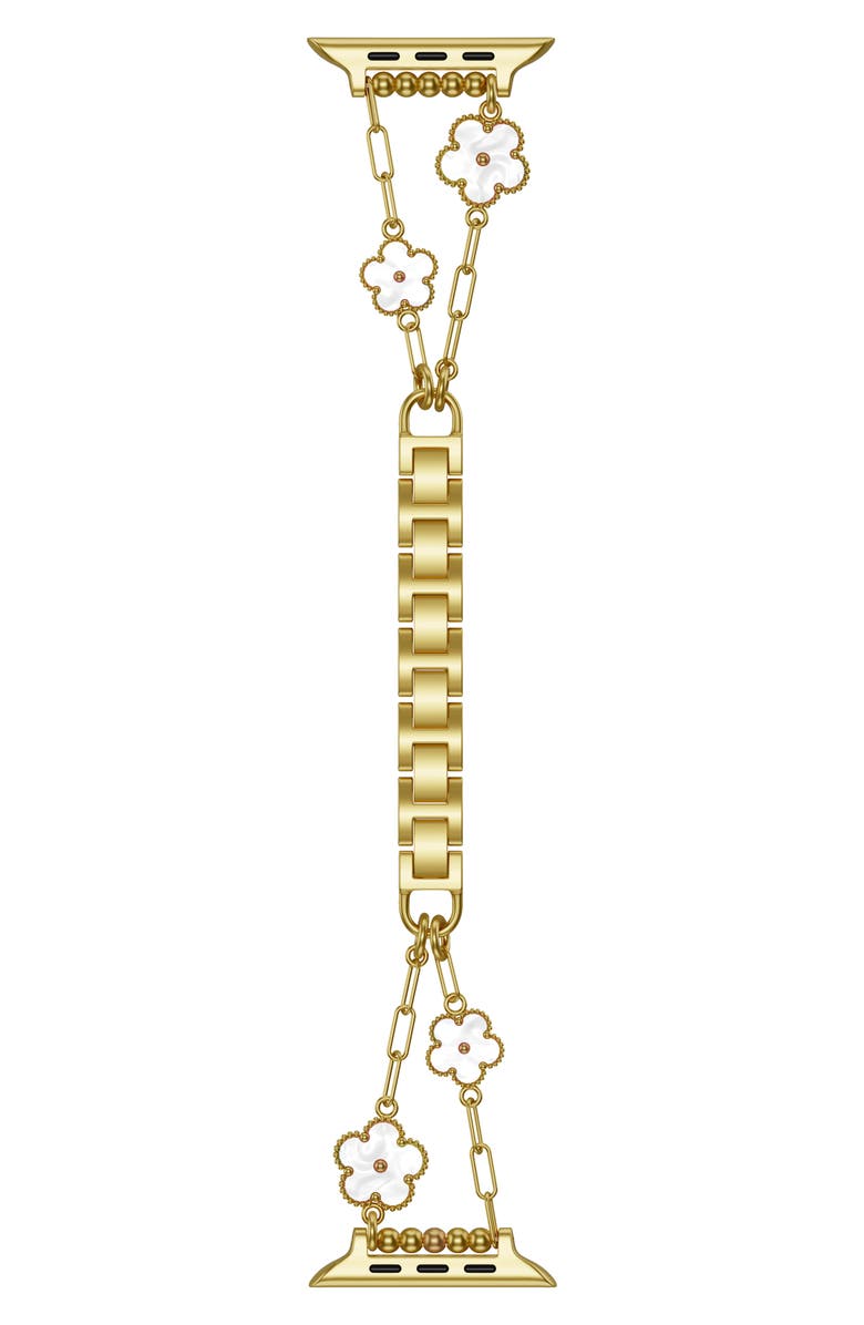 The Posh Tech Flora Stainless Steel Apple Watch<sup>®</sup> Watchband, Main, color, Gold