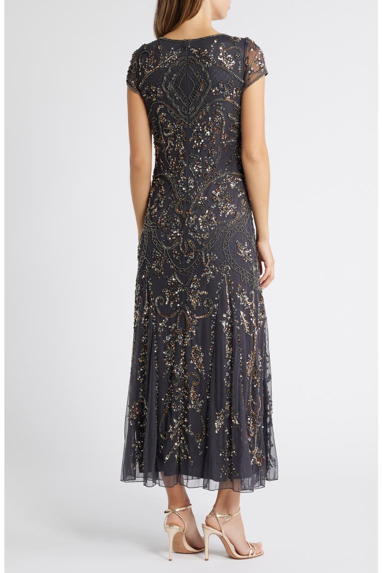 Beaded Mesh Midi Cocktail Dress, Alternate, color, JBS GREY 010