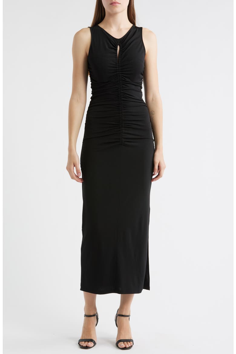 Emberla Ruched Stretch Jersey Dress, Main, color, BLK