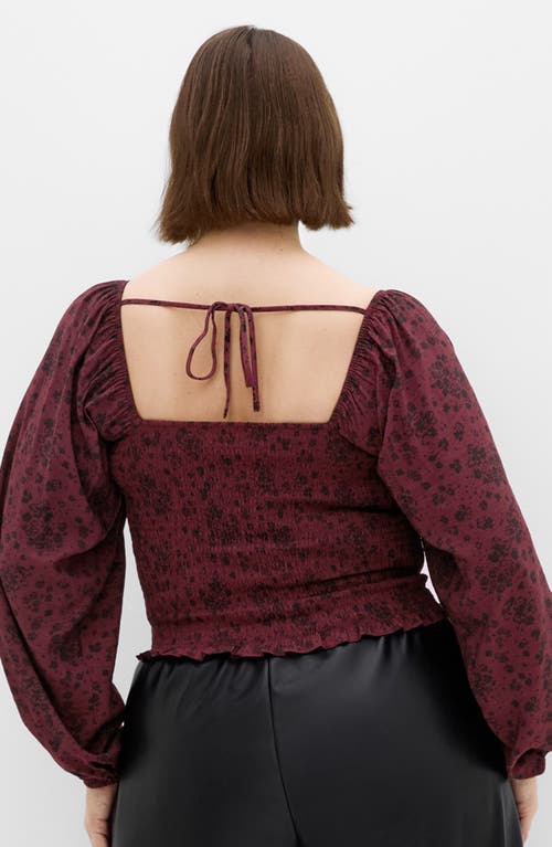 City Chic Abbie Floral Smocked Top In Purple