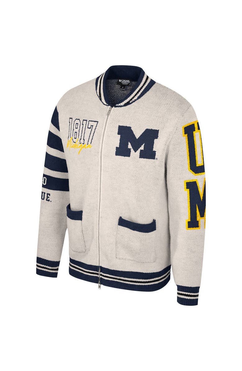 THE WILD COLLECTIVE Unisex The Wild Collective Cream Michigan Wolverines Jacquard Full-Zip Sweater, Alternate, color, 