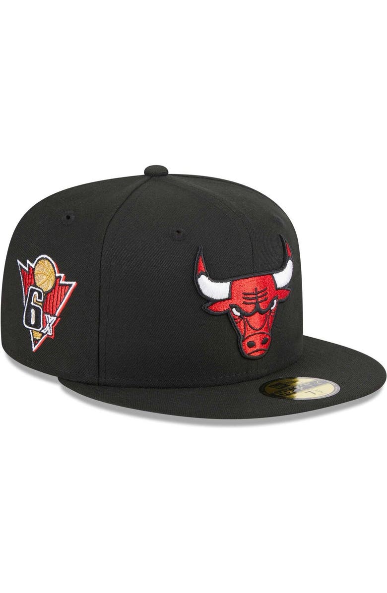 New Era Men's New Era Black Chicago Bulls 6-Time Champions Commemorative Side Patch 59FIFTY Fitted Hat, Main, color, 