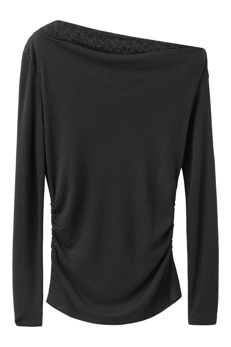Off the Shoulder Lace Trim Top, Alternate, color, BLACK