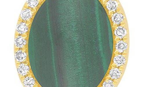 Ef Collection Malachite Cabochon & Diamond Halo Stud Earrings