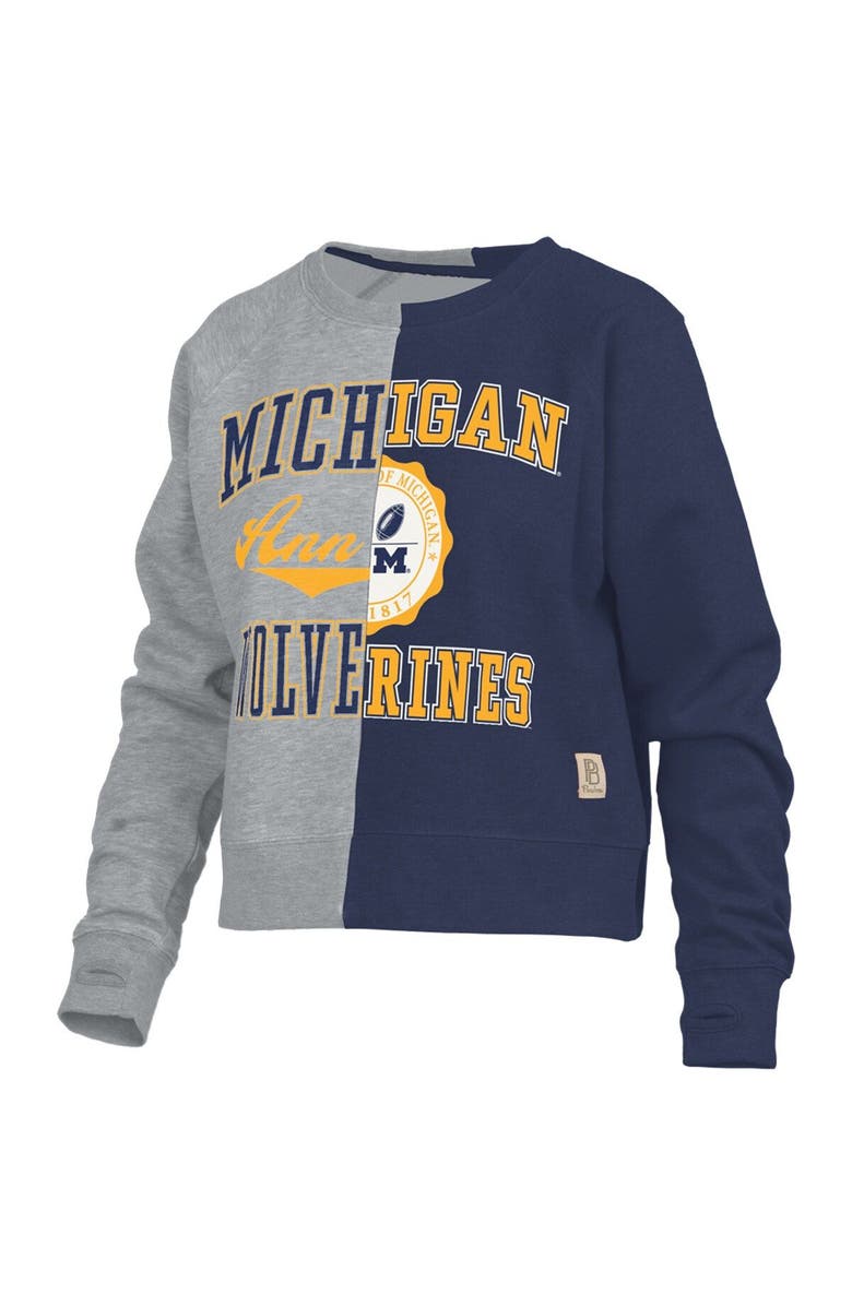 PRESSBOX Women's Pressbox Heather Gray Michigan Wolverines Half and Half Raglan Pullover Sweatshirt, Alternate, color, 