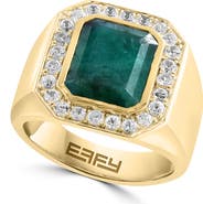 EFFY Emerald & White Sapphire Halo Ring in Gold-Plated Sterling Silver