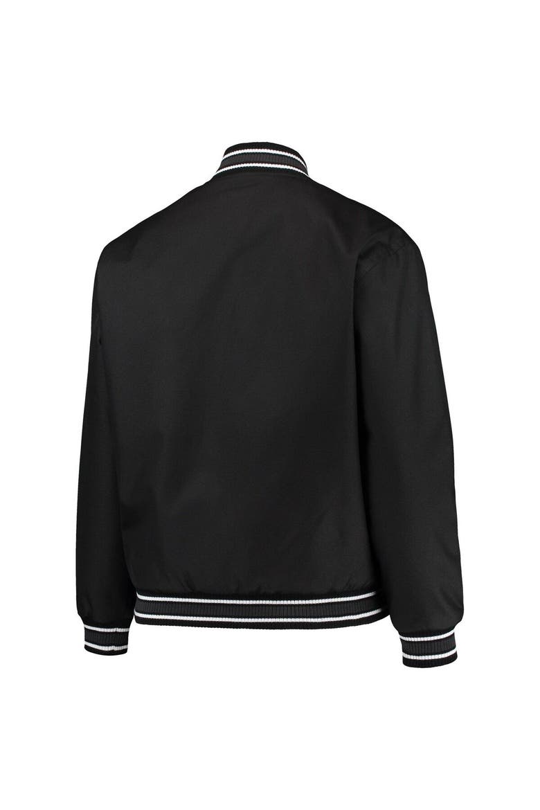 Women's JH Design Black Brooklyn Nets Plus Size Poly Twill Full-Snap Jacket, Alternate, color, Black