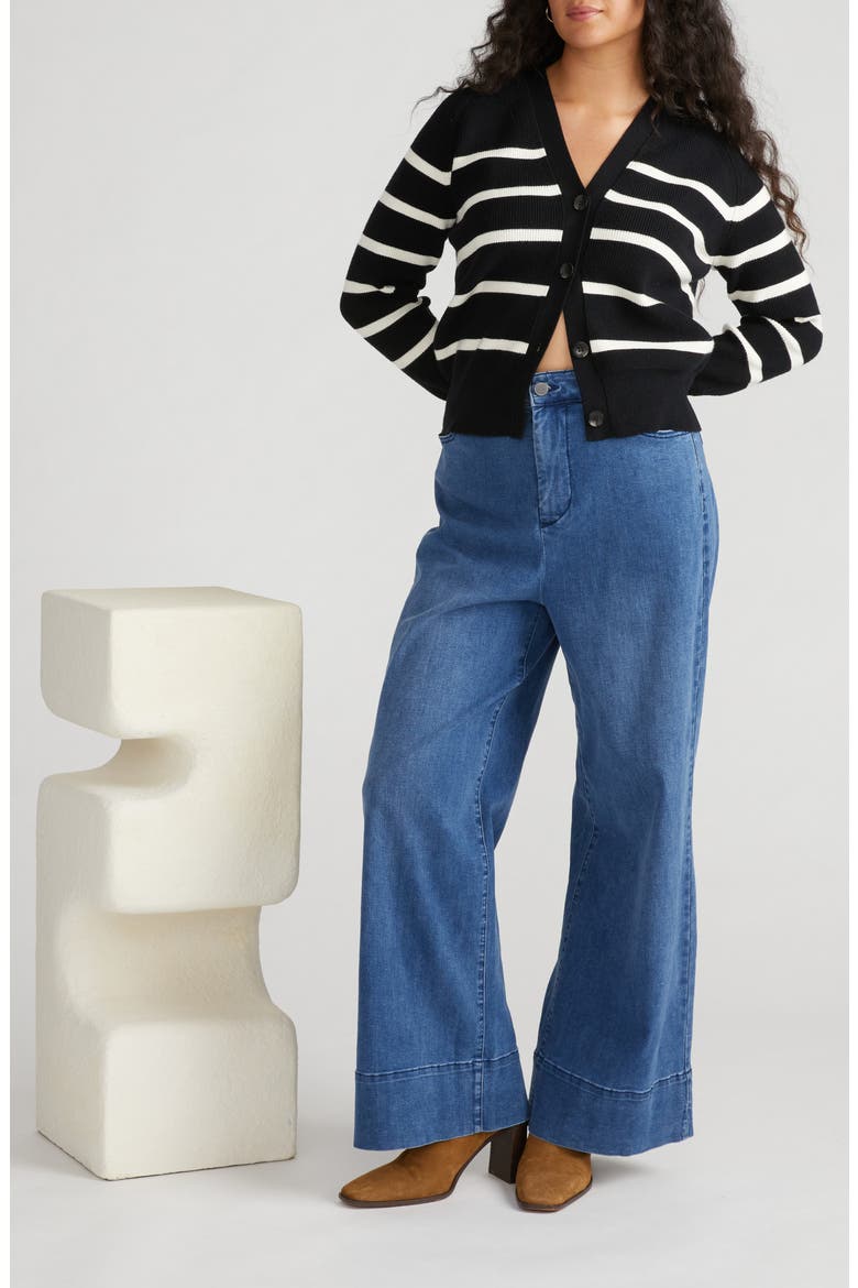 Rib Cardigan, Alternate, color, BLACK/ WHITE STRIPE