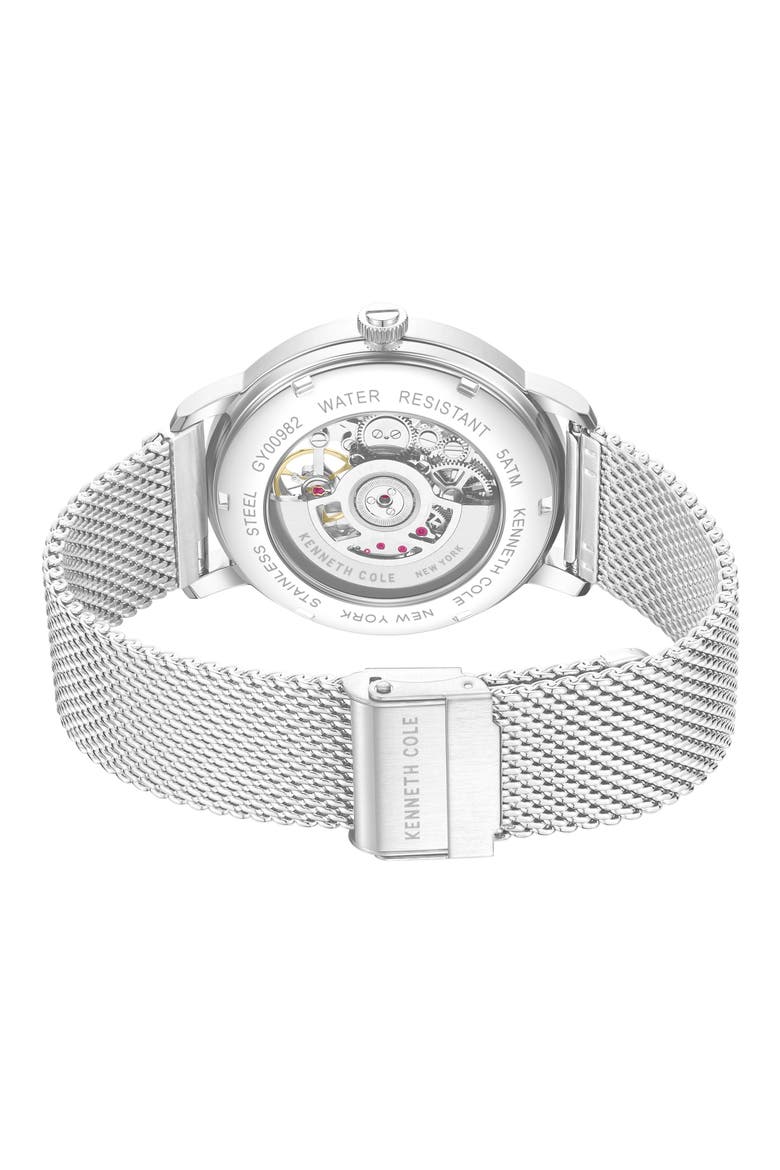 Pacific Skeleton Dial Automatic Mesh Strap Watch, 43.6mm, Alternate, color, SILVER
