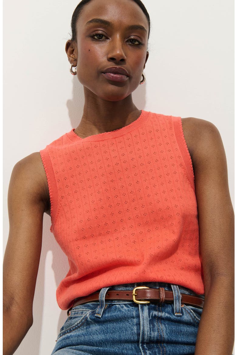 Odette Cotton & Cashmere Pointelle Sweater Tank, Main, color, CORAL