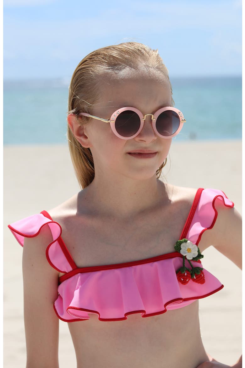 Kids' Ruffle Hand-Crochet 3D Strawberry Detail Two-Piece Swimsuit, Alternate, color, Pink