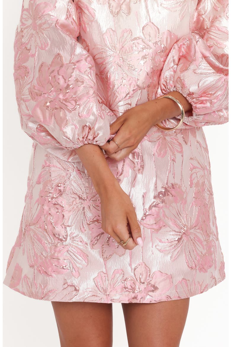 Treloar Balloon Sleeve Metallic Jacquard Minidress, Alternate, color, PINK BROCADE