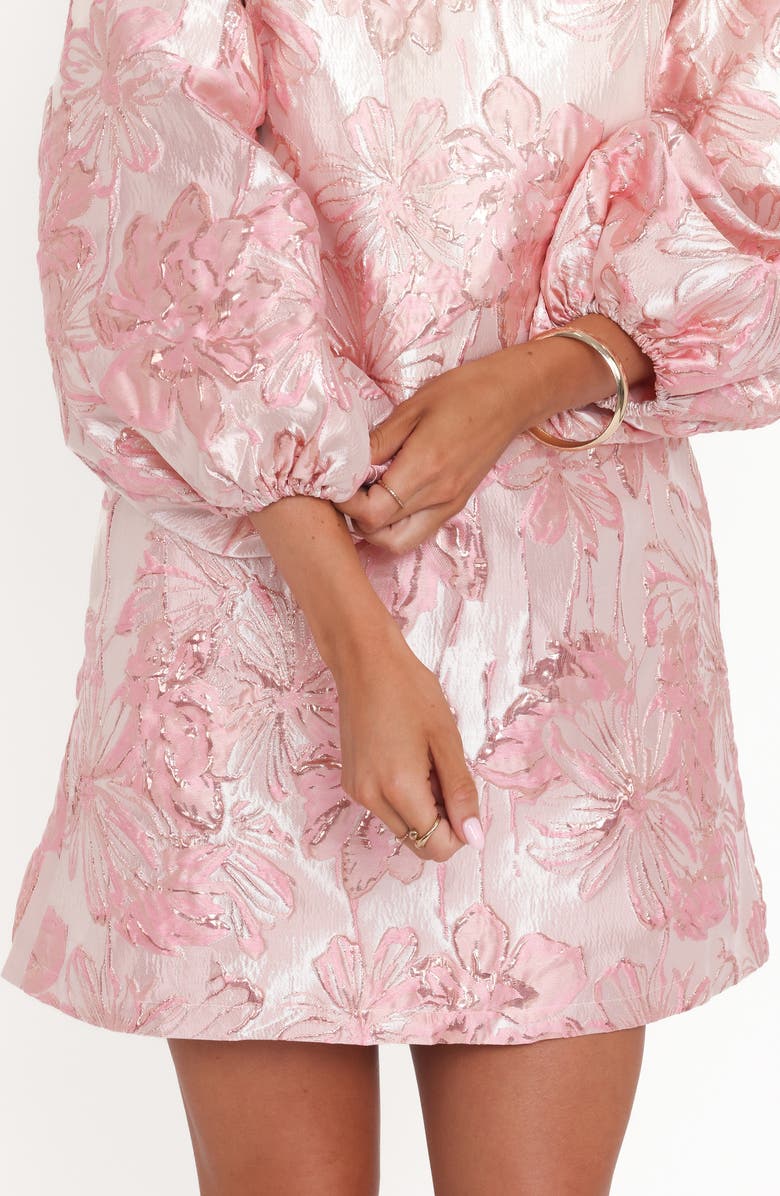 Petal & Pup Treloar Balloon Sleeve Metallic Jacquard Minidress, Alternate, color, Pink Brocade