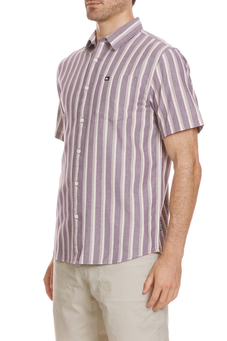 Oxford Stripe Classic Short Sleeve Button-Up Shirt, Alternate, color, SUNSET PURPLE