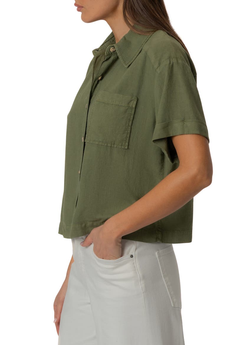 Aida Linen Blend Short Sleeve Button-Up Top, Alternate, color, OLIVE