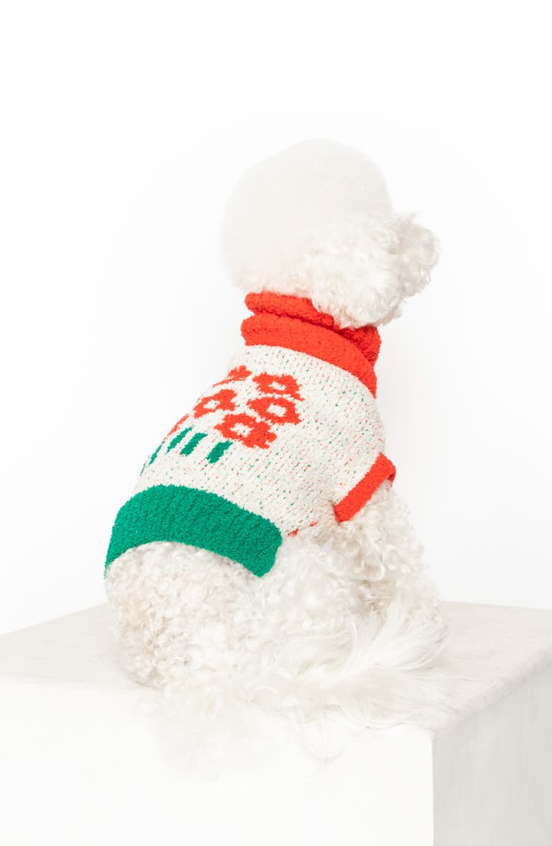 the furryfolks Flower Turtleneck Pet Sweater, Alternate, color, Red