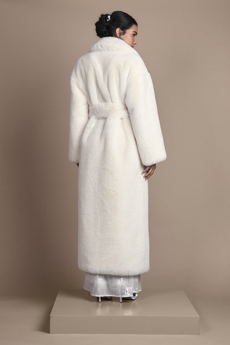 Occasion Belted Longline Fur Coat, Alternate, color, Ivory
