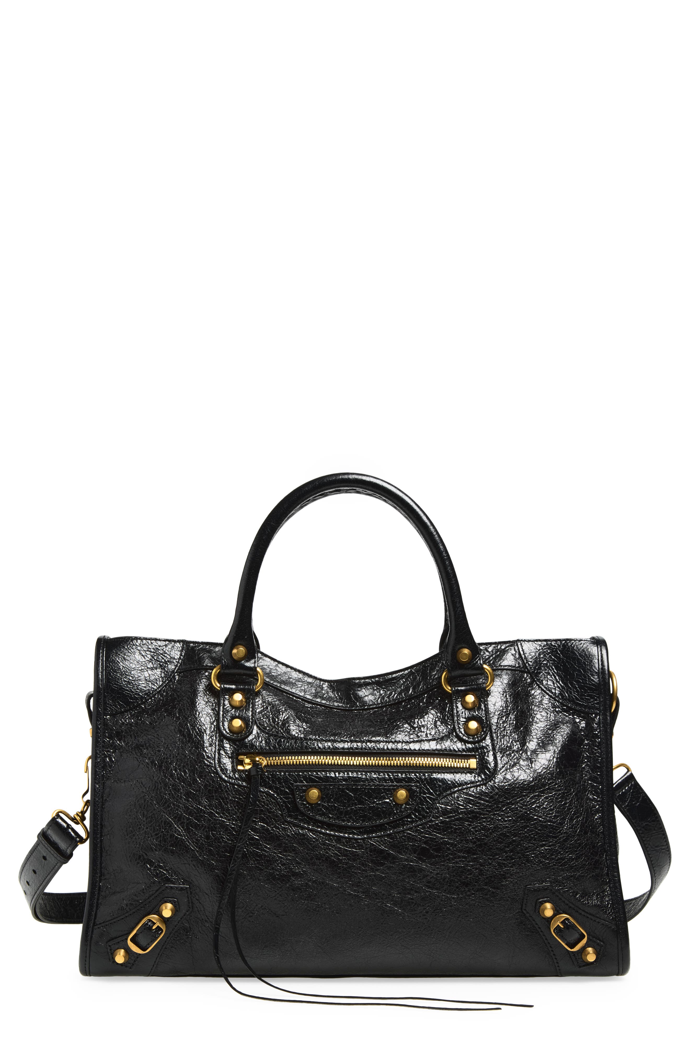 Balenciaga Medium Le City Crinkled Leather Tote, Main, color, 