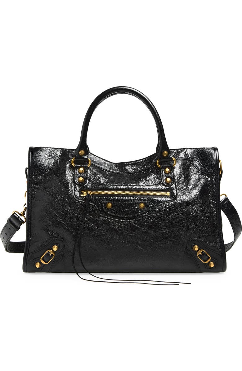 Balenciaga Medium Le City Crinkled Leather Tote, Main, color,