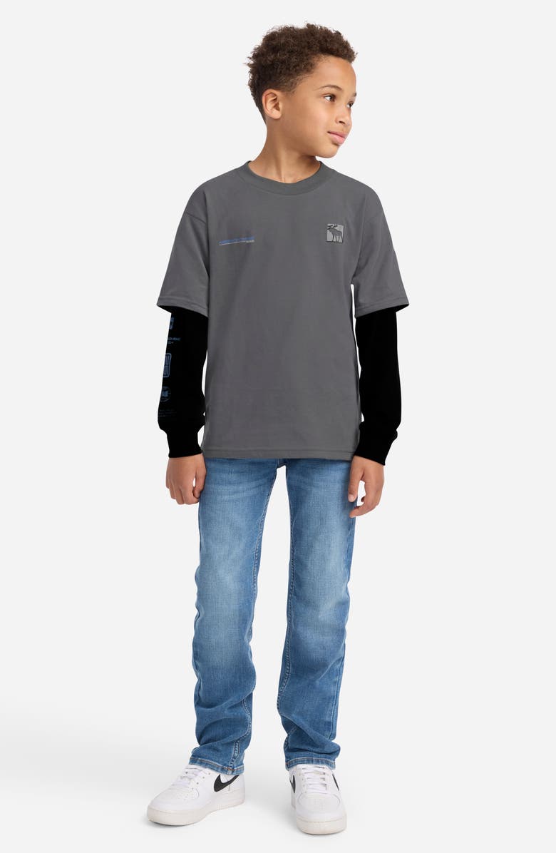 abercrombie kids Kids' Racetrack Layered Long Sleeve Graphic T-Shirt, Alternate, color, Castlerock