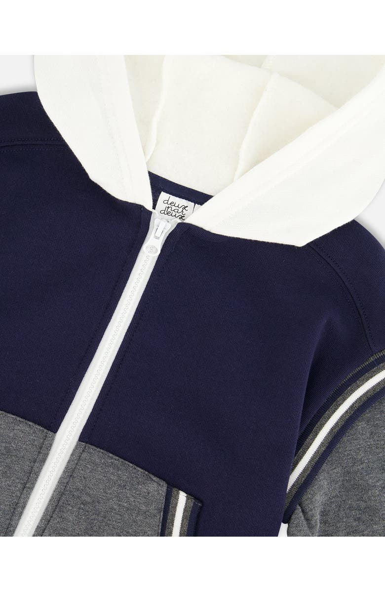 Deux par Deux Boy's Full Zip Hooded Fleece Navy And Dark Gray, Alternate, color, 