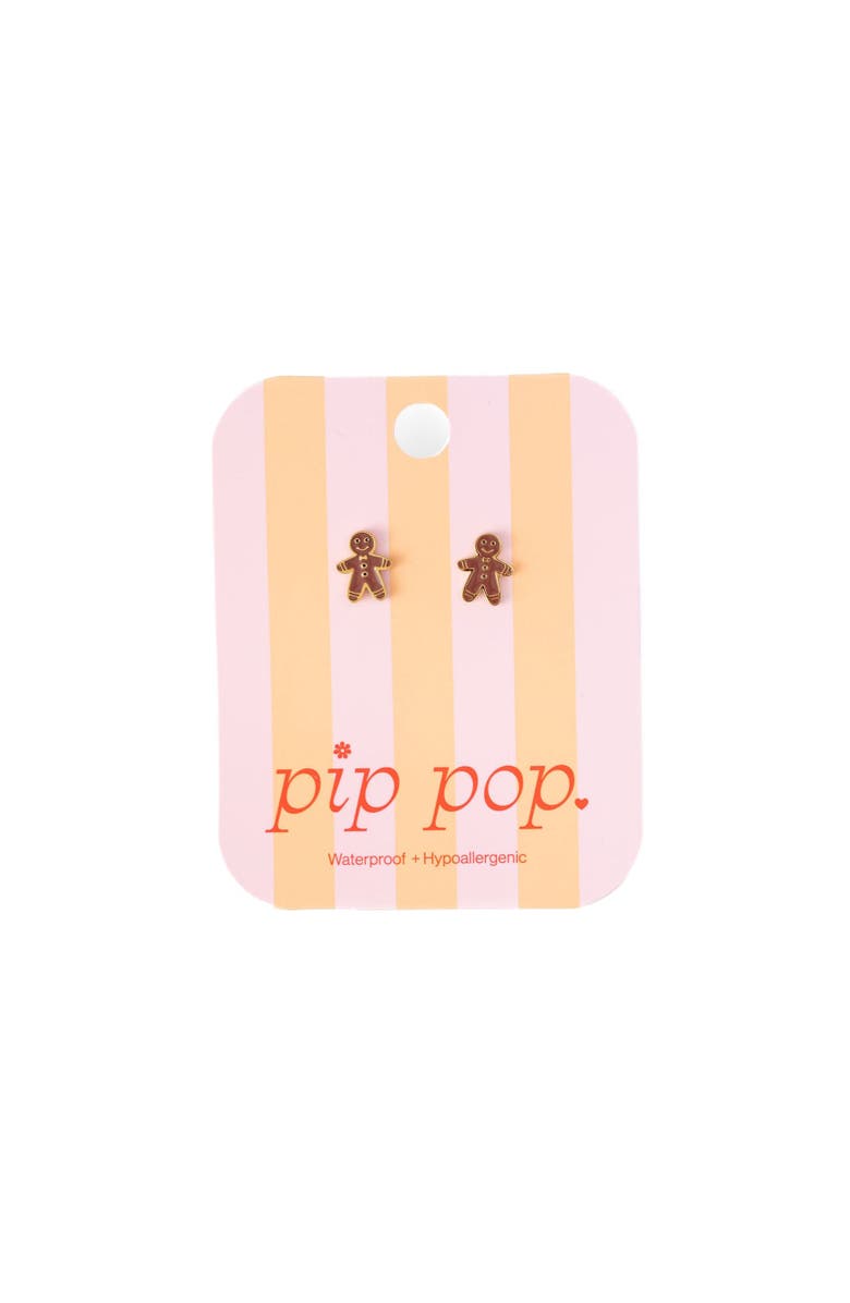 Pip Pop Gingerbread Man Stud Earrings, Alternate, color, Brown