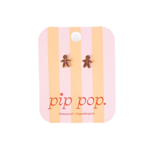 Pip Pop Gingerbread Man Stud Earrings In Gold