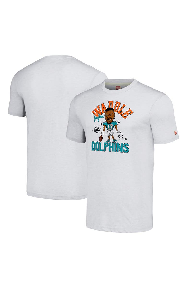 Homage Men's Homage Jaylen Waddle Heathered Anthracite Miami Dolphins Caricature Player Tri-Blend T-Shirt, Main, color,