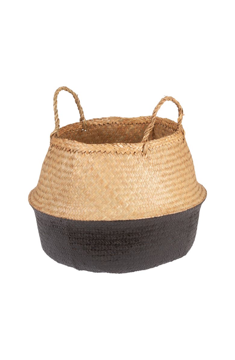 Storied Home Handwoven Seagrass Basket Storage with Handles, Natural and Black, Main, color, Black
