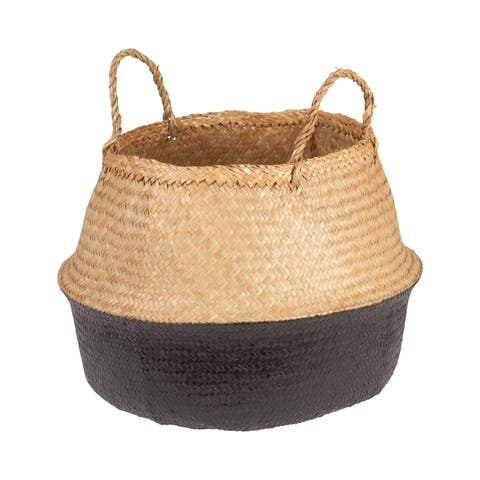 Handwoven Seagrass Basket Storage with Handles, Natural and Black