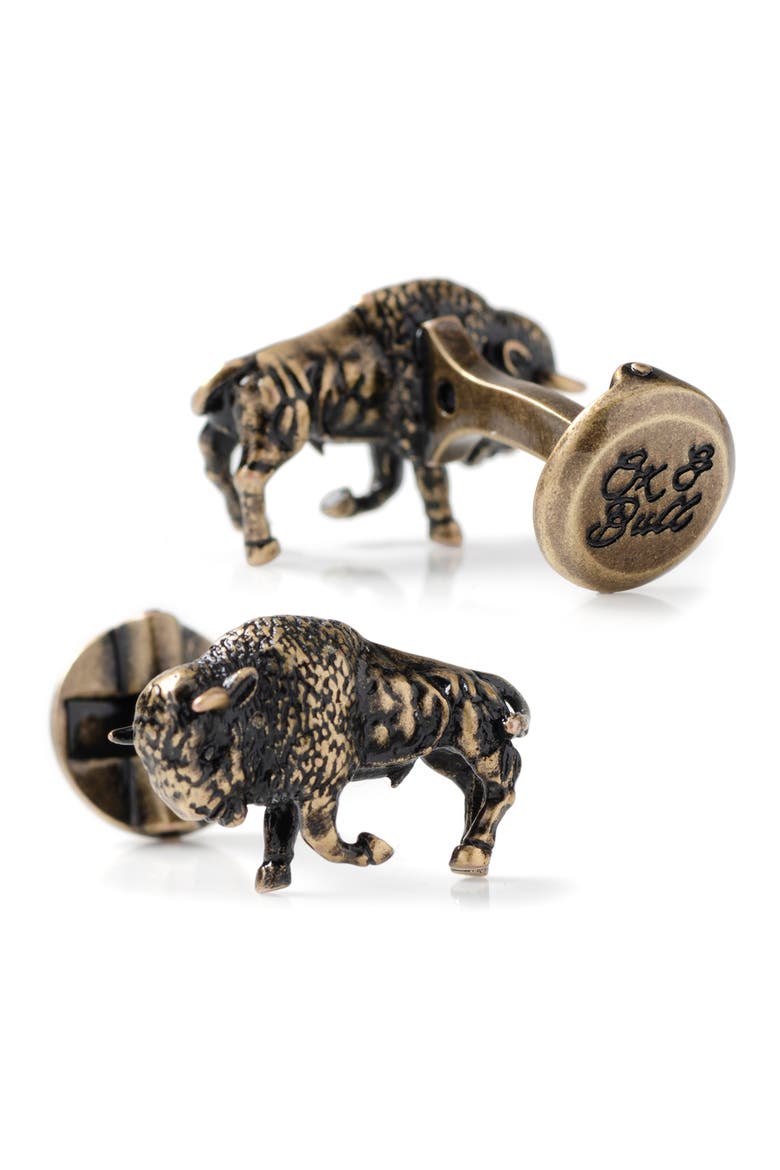 Bison Cuff Links, Alternate, color, BRONZE