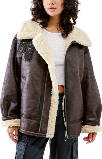 BDG Urban Outfitters Faux Leather Longline Aviator Jacket Nordstrom