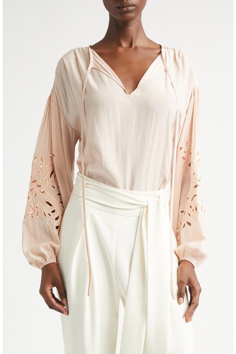 Zenaida Floral Cutout Woven Shirt, Main, color, DARK BLUSH