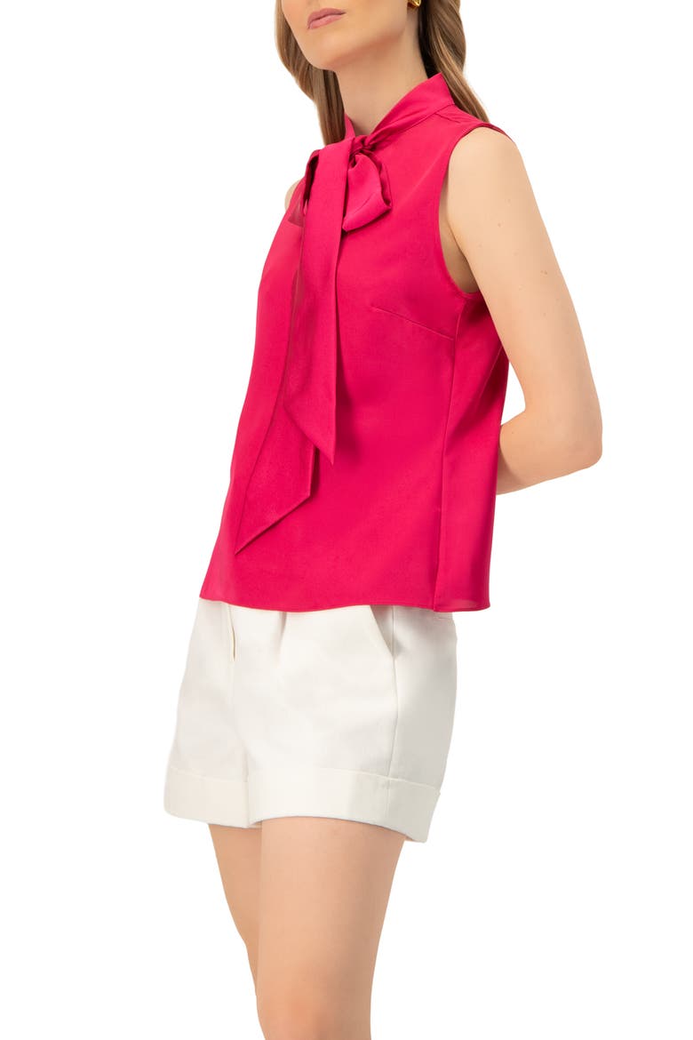 Sleeveless Satin Blouse with Neck Tie, Alternate, color, Fuchsia