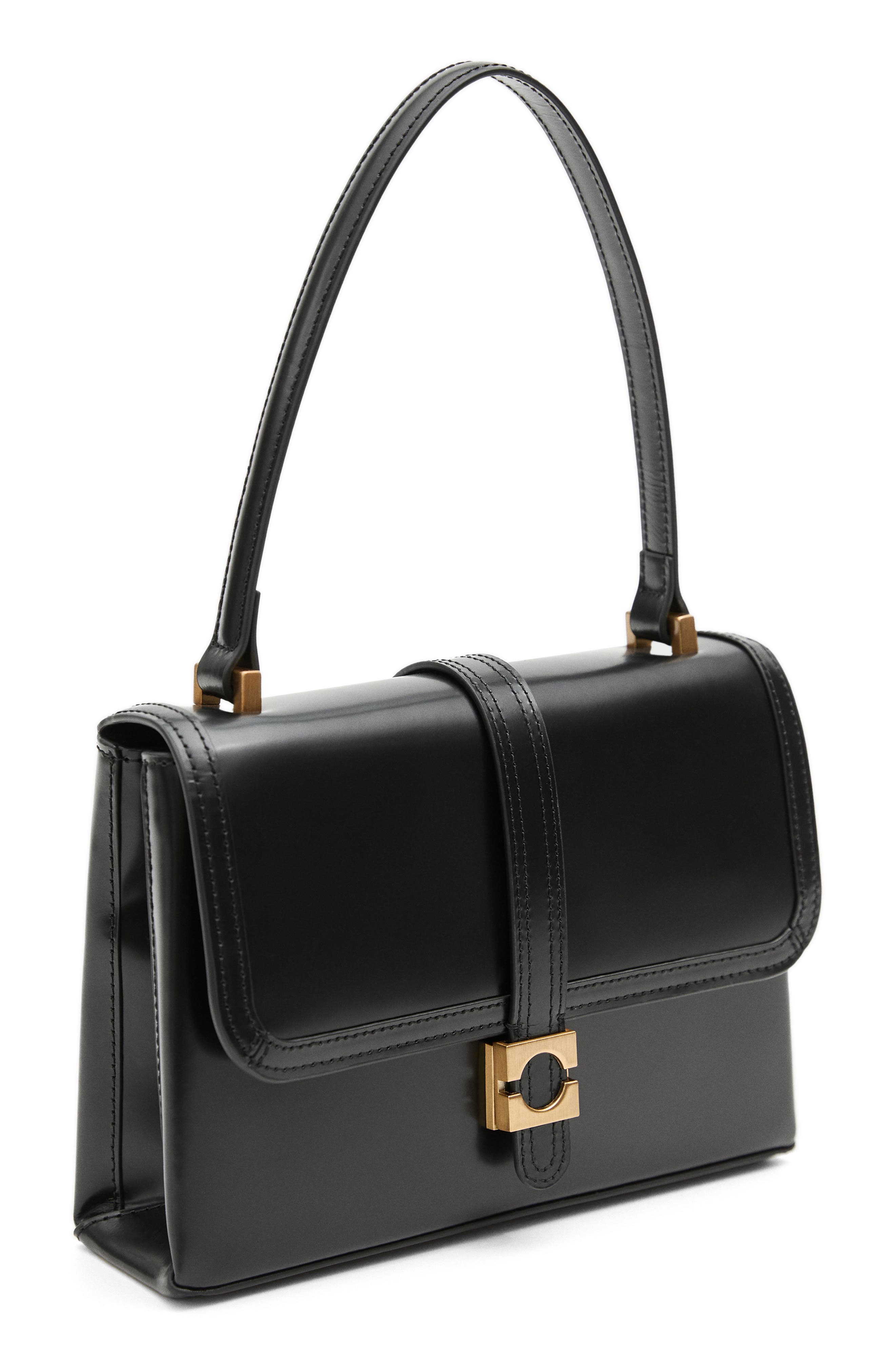 MANGO Leather Top Handle Bag, Alternate, color, 