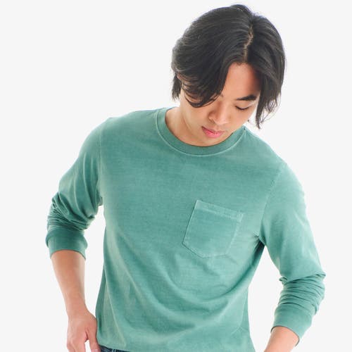 Primary Adult Long Sleeve Garment Dyed Pocket Tee In Green
