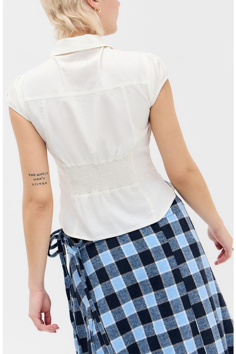 Nadine Stripe Ruched Seam Button-Up Top, Alternate, color, WHITE